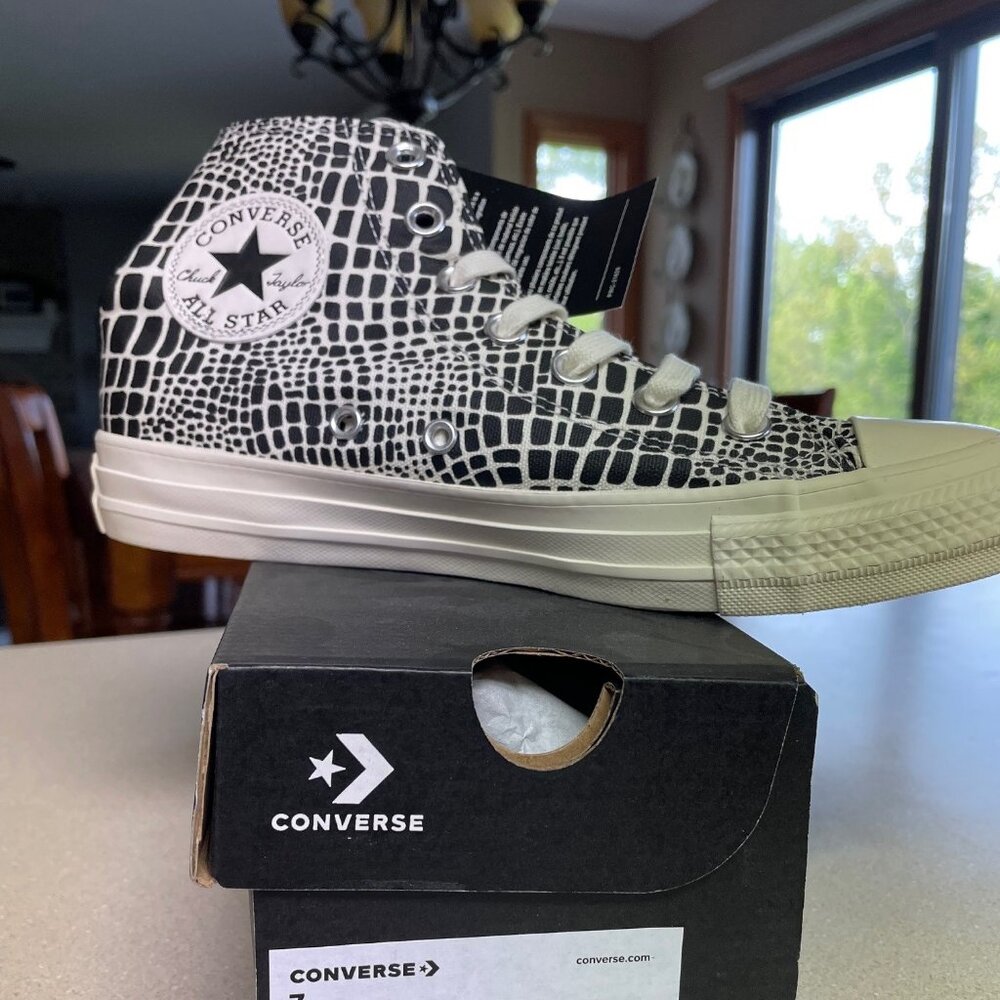 NEW Converse Chuck Taylor High Top Egret Black Canvas Shoes